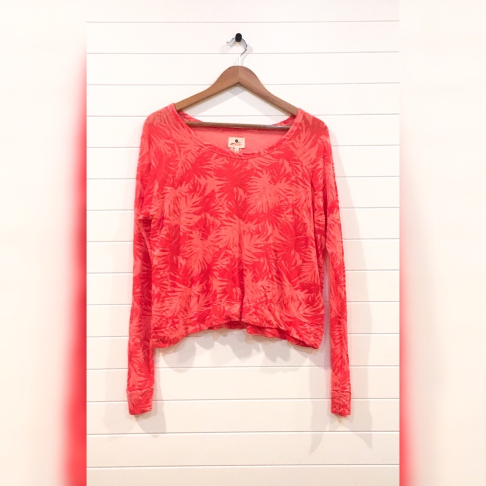 Sundry NEW Palm Leaf Tropical Pullover Thin Top Sweatshirt Comfy Peach Beach Tee